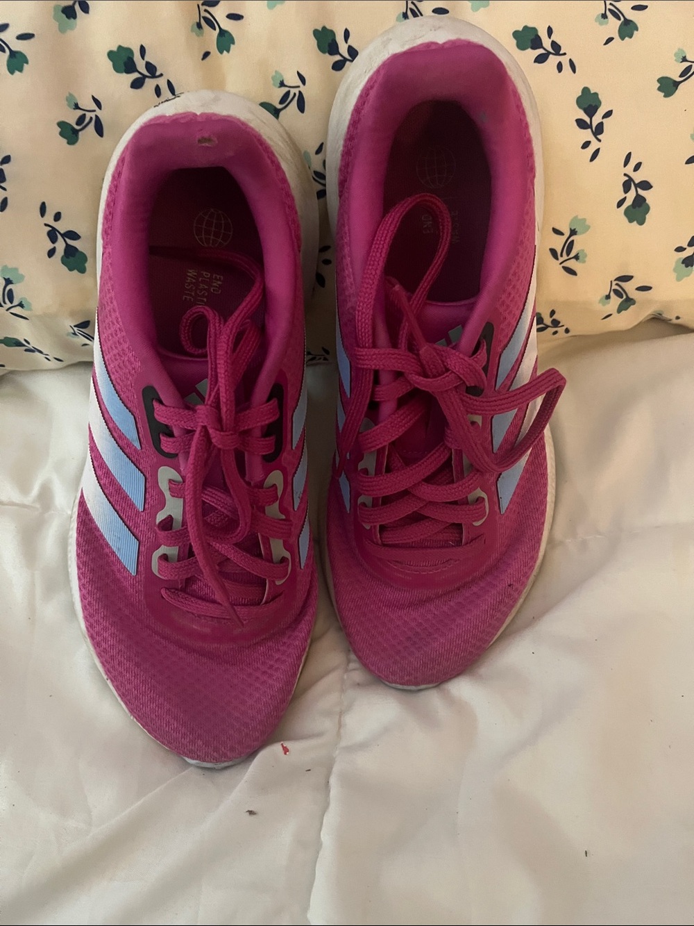 adidas Women's Bright Pink Running Shoes with Light Blue Stripes